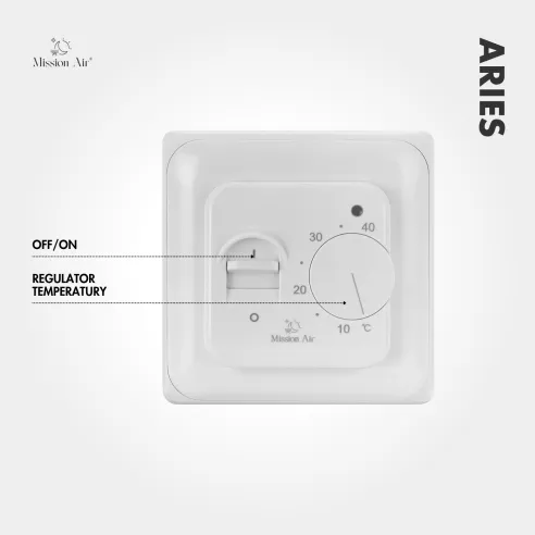 Regulator temperatury ARIES manualny biały – widok pod kątem