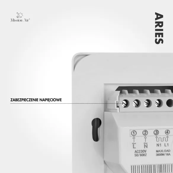 Regulator temperatury ARIES manualny biały – widok wnętrza