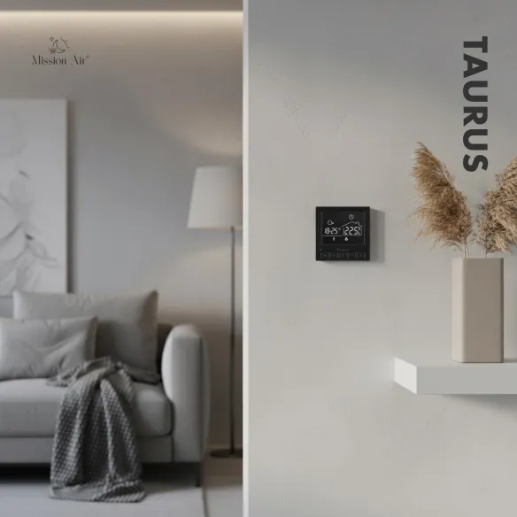 Regulator temperatury TAURUS czarny – montaż na ścianie