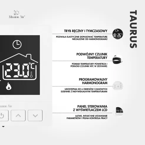 Funkcje regulatora temperatury TAURUS – tryby pracy i ikony