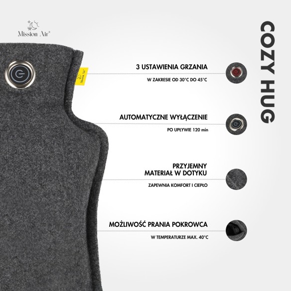 Poduszka grzewcza CozyHug 32×23 cm szara schemat i informacje techniczne