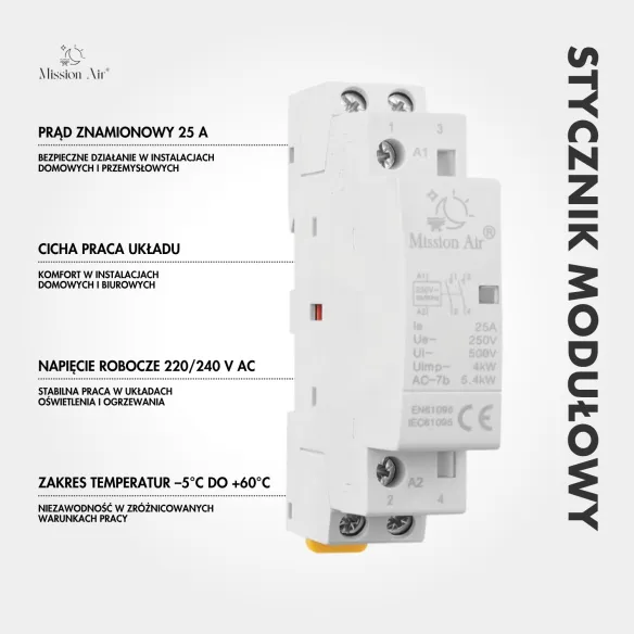 25A Modular Contactor 2×NO | 220/240 V DIN Rail