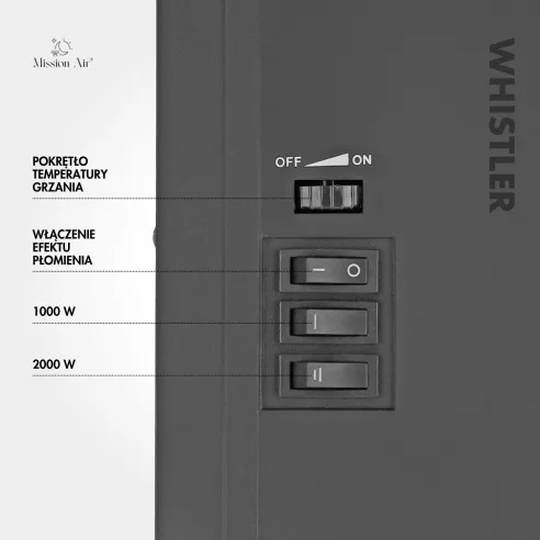 WHISTLER 2000 W Electric Fireplace | LED Flame Effect, Thermostat, Black