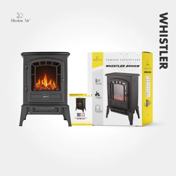 WHISTLER 2000 W Electric Fireplace | LED Flame Effect, Thermostat, Black