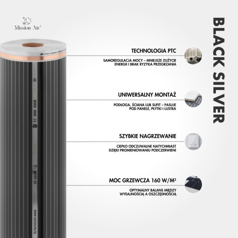 IR Black Silver 160 W/m² Infrared Heating Film – 30 cm × 1 m