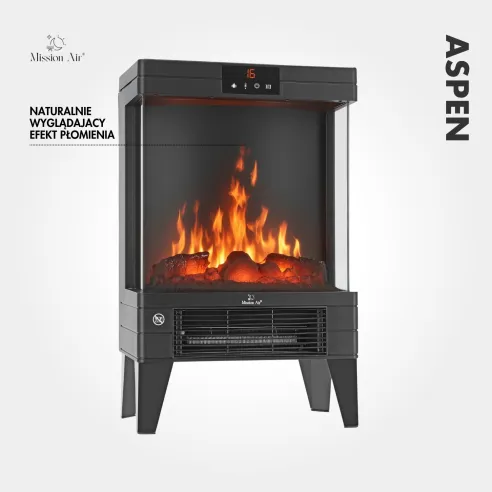ASPEN 2000 W Electric Fireplace | Flame Effect, Black