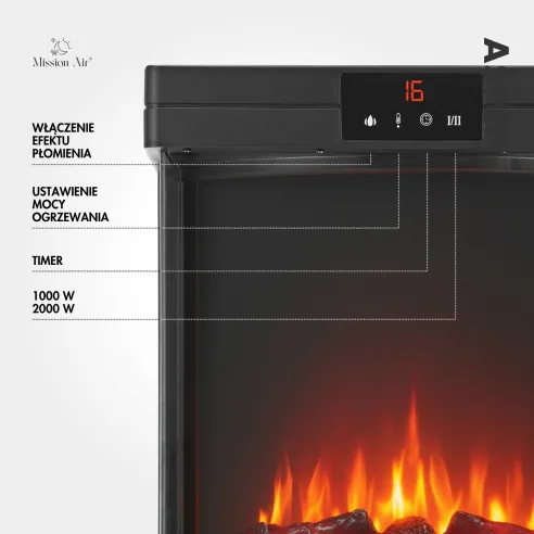 ASPEN 2000 W Electric Fireplace | Flame Effect, Black