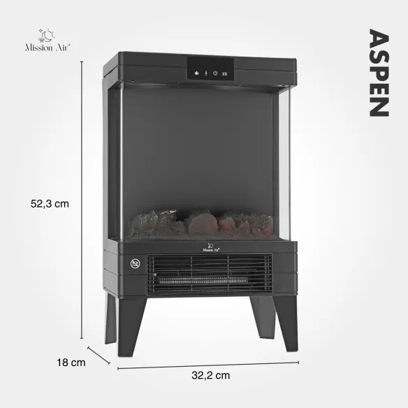 ASPEN 2000 W Electric Fireplace | Flame Effect, Black