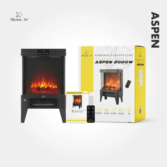 ASPEN 2000 W Electric Fireplace | Flame Effect, Black