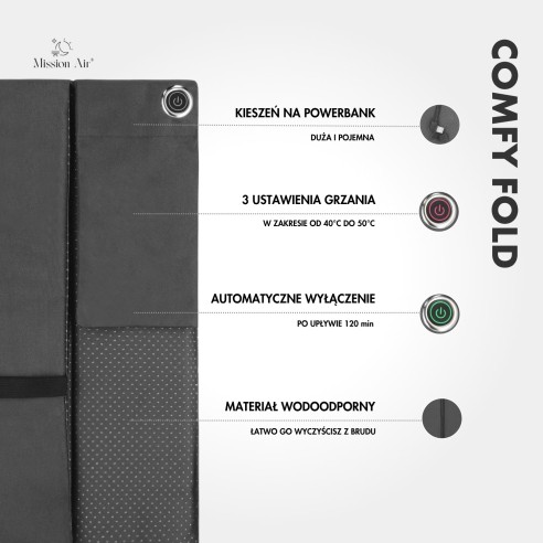 ComfyFold 44 × 40 cm Heated Cushion | Electric, Foldable, Grey