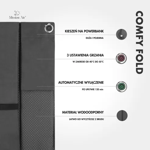 Poduszka grzewcza ComfyFold 44×40 cm szara schemat i informacje techniczne