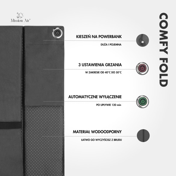 Poduszka grzewcza ComfyFold 44×40 cm szara schemat i informacje techniczne