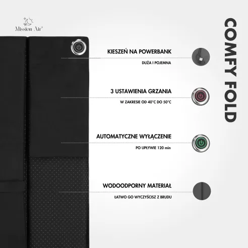 ComfyFold 44 × 40 cm Heated Cushion | Electric, Foldable, Black