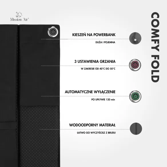 ComfyFold 44 × 40 cm Heated Cushion | Electric, Foldable, Black