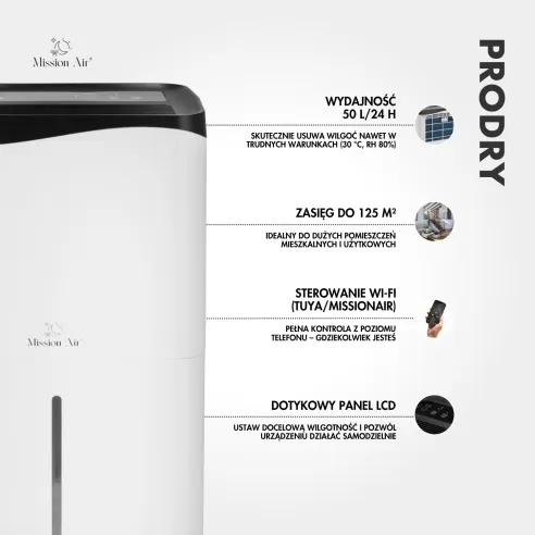 Funkcje osuszacza powietrza PRODRY 50 L/24 h