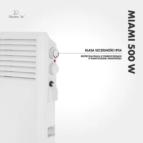 Grzejnik konwektorowy MIAMI 500 W | Elektryczny, Biały