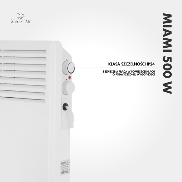 Grzejnik konwektorowy MIAMI 500 W | Elektryczny, Biały