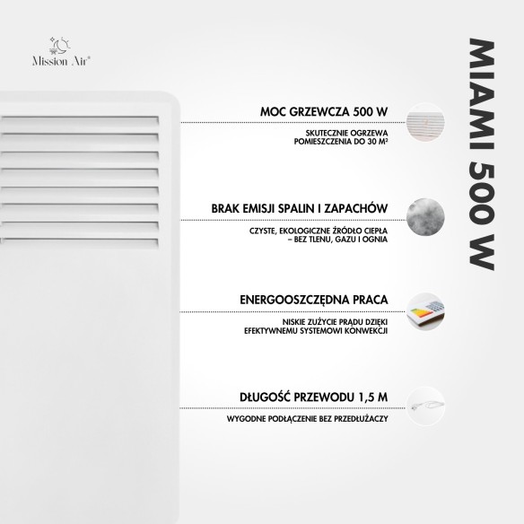 MIAMI 500 W Convector Heater | Electric, White