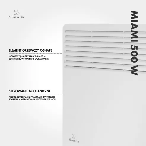 Grzejnik konwektorowy MIAMI 500 W | Elektryczny, Biały