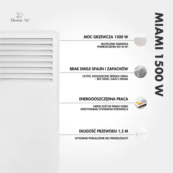 MIAMI 1500 W Convector Heater | Electric, White