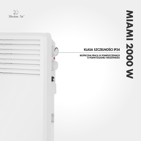 Grzejnik konwektorowy MIAMI 2000 W | Elektryczny, Biały