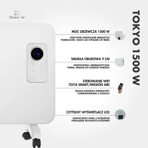 Grzejnik konwektorowy TOKYO 1500 W | WiFi, Elektryczny, Biały