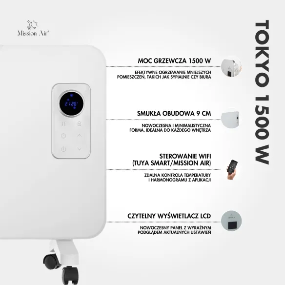 Grzejnik konwektorowy TOKYO 1500 W | WiFi, Elektryczny, Biały