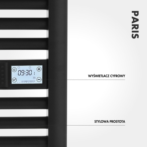 Grzejnik drabinkowy łazienkowy PARIS 500 W | Czarny