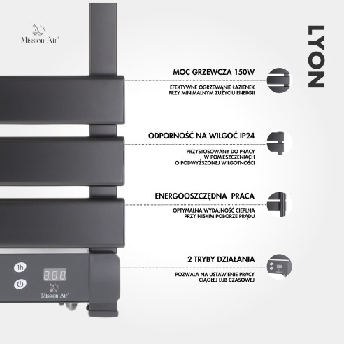 Grzejnik drabinkowy łazienkowy LYON 150 W | Czarny