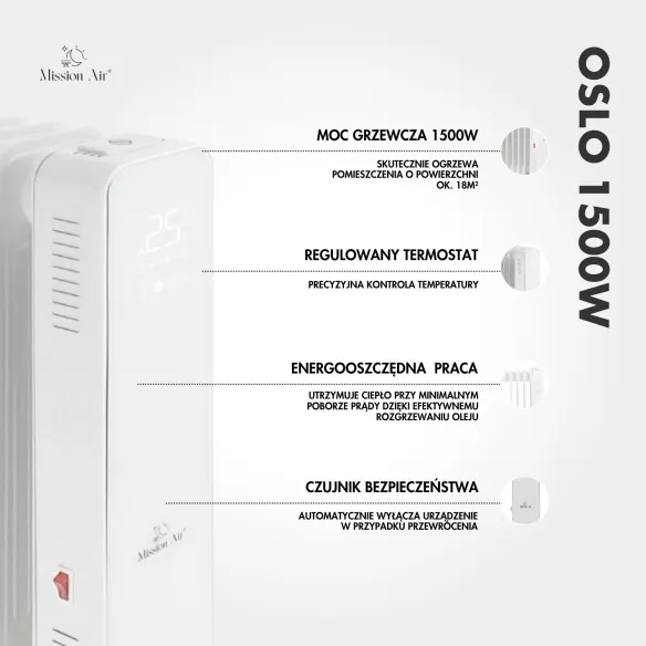 Grzejnik olejowy OSLO 2000 W – opis funkcji i parametrów
