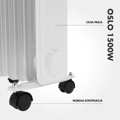 Grzejnik olejowy OSLO 1500 W – kółka transportowe