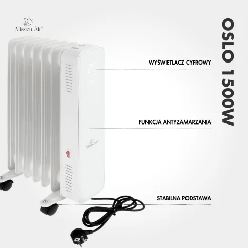 Grzejnik olejowy OSLO 1500 W – widok z tyłu z przewodem