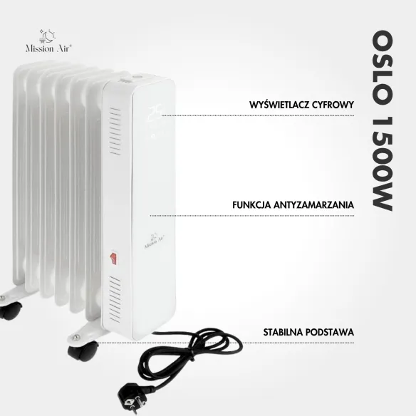 Grzejnik olejowy OSLO 1500 W – widok z tyłu z przewodem