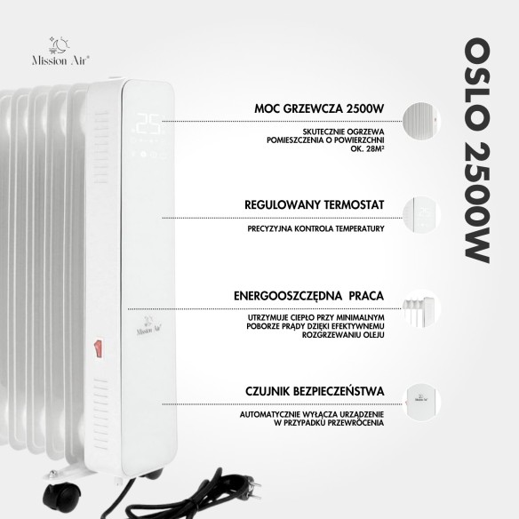 OSLO 2500 W Oil-Filled Radiator | WiFi, Electric, White
