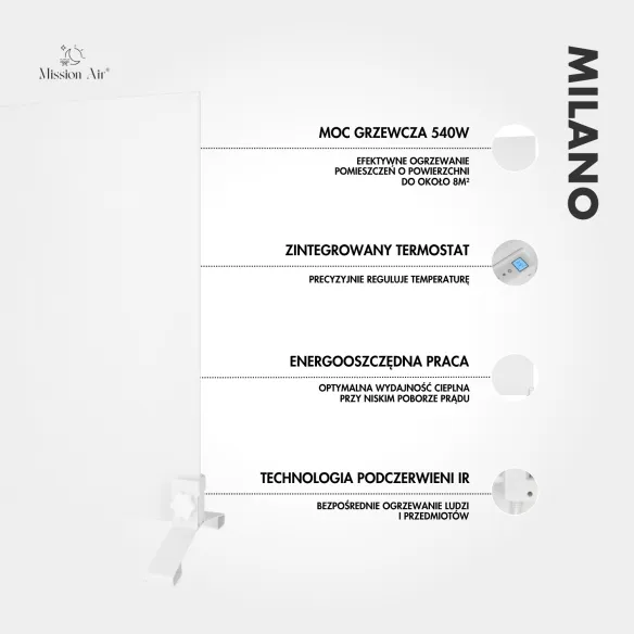 Funkcje grzejnika IR MILANO 350 W