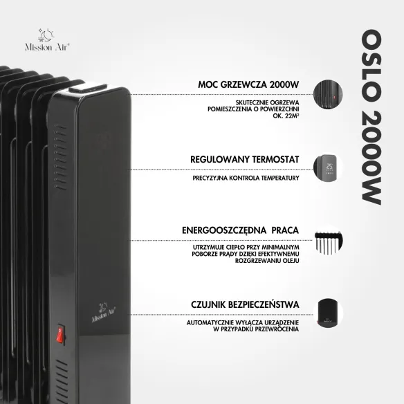 OSLO 2000 W Oil-Filled Radiator | WiFi, Electric, Black