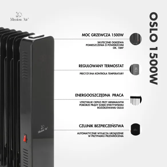 OSLO 1500 W Oil-Filled Radiator | WiFi, Electric, Black
