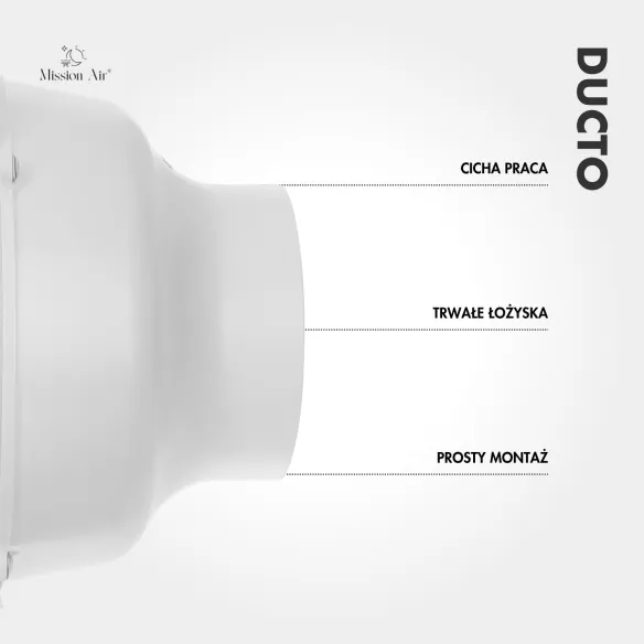 Wentylator kanałowy DUCTO 100 mm biały pełny widok produktu