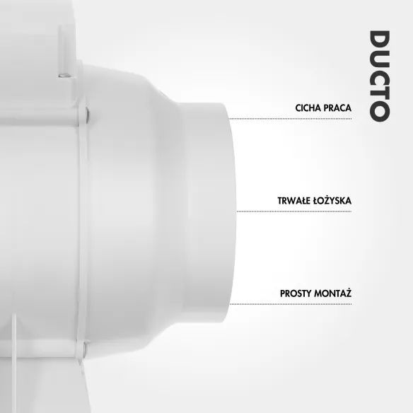 Wentylator kanałowy DUCTO 125 mm biały pełny widok produktu