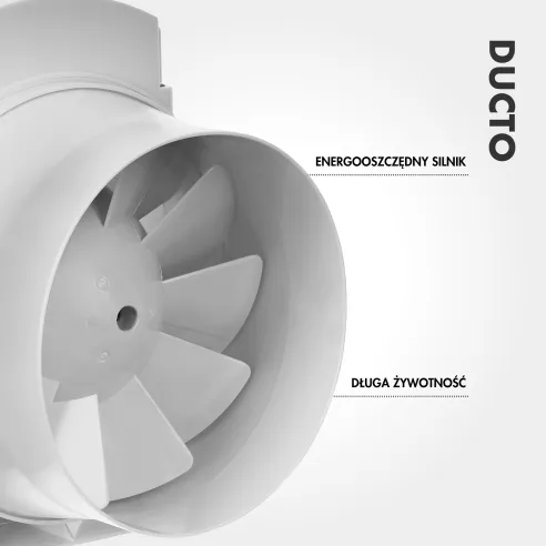 Wentylator kanałowy DUCTO 150 mm biały klapka zwrotna detal