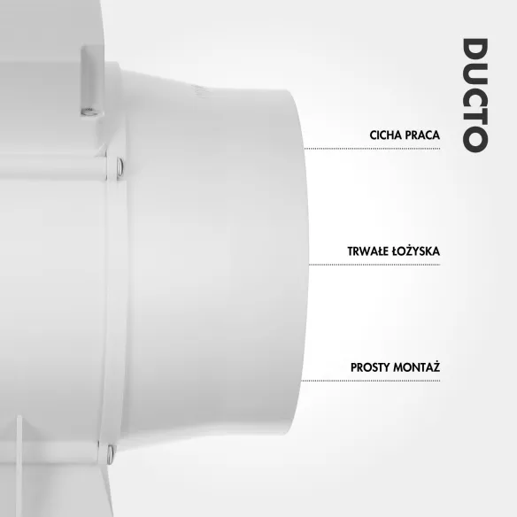 Wentylator kanałowy DUCTO 150 mm biały pełny widok produktu