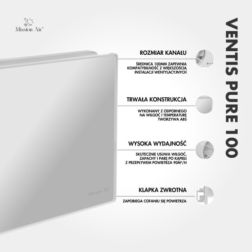 VENTIS PURE 100 mm Bathroom Fan | Quiet, With Backdraft Shutter, White