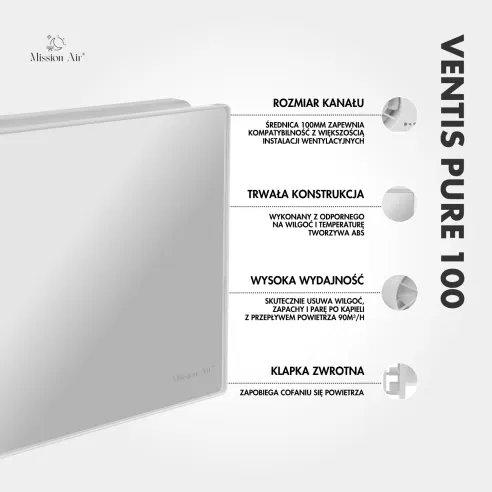 Wentylator łazienkowy VENTIS PURE 100 mm biały schemat i informacje techniczne