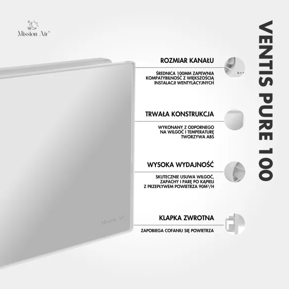 Wentylator łazienkowy VENTIS PURE 100 mm biały schemat i informacje techniczne