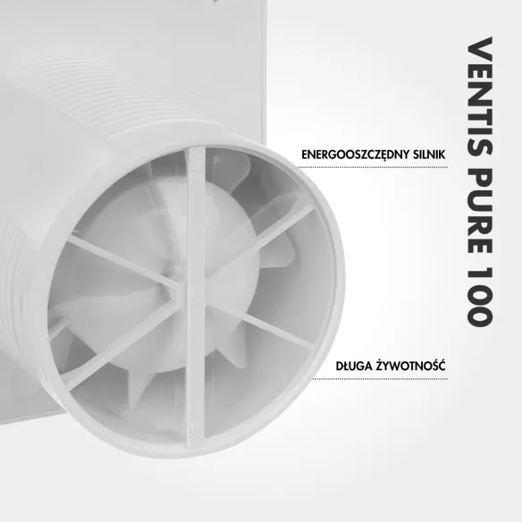 Wentylator łazienkowy VENTIS PURE 100 mm biały klapka zwrotna detal