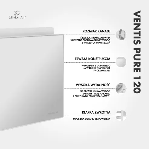 Wentylator łazienkowy VENTIS PURE 120 mm | Z klapką zwrotną, Biały