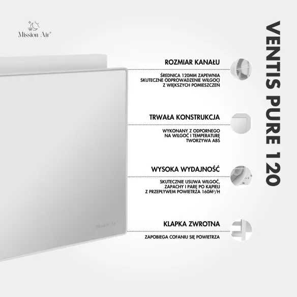Wentylator łazienkowy VENTIS PURE 120 mm | Z klapką zwrotną, Biały