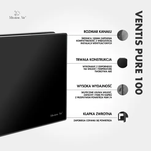 Wentylator łazienkowy VENTIS PURE 100 mm czarny schemat i informacje techniczne