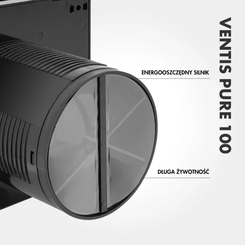 Wentylator łazienkowy VENTIS PURE 100 mm czarny klapka zwrotna detal