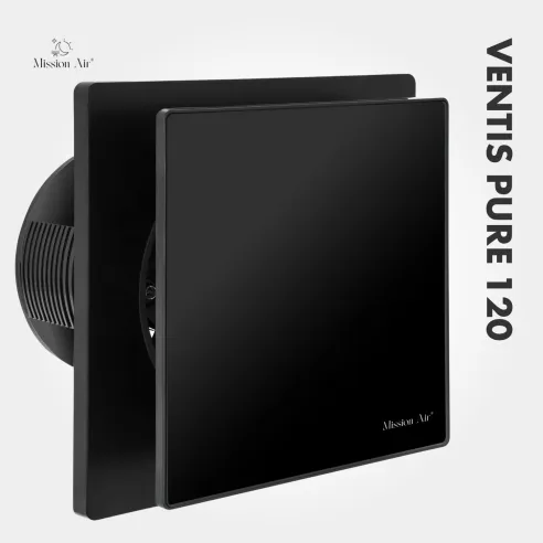 Wentylator łazienkowy VENTIS PURE 120 mm czarny widok z przodu